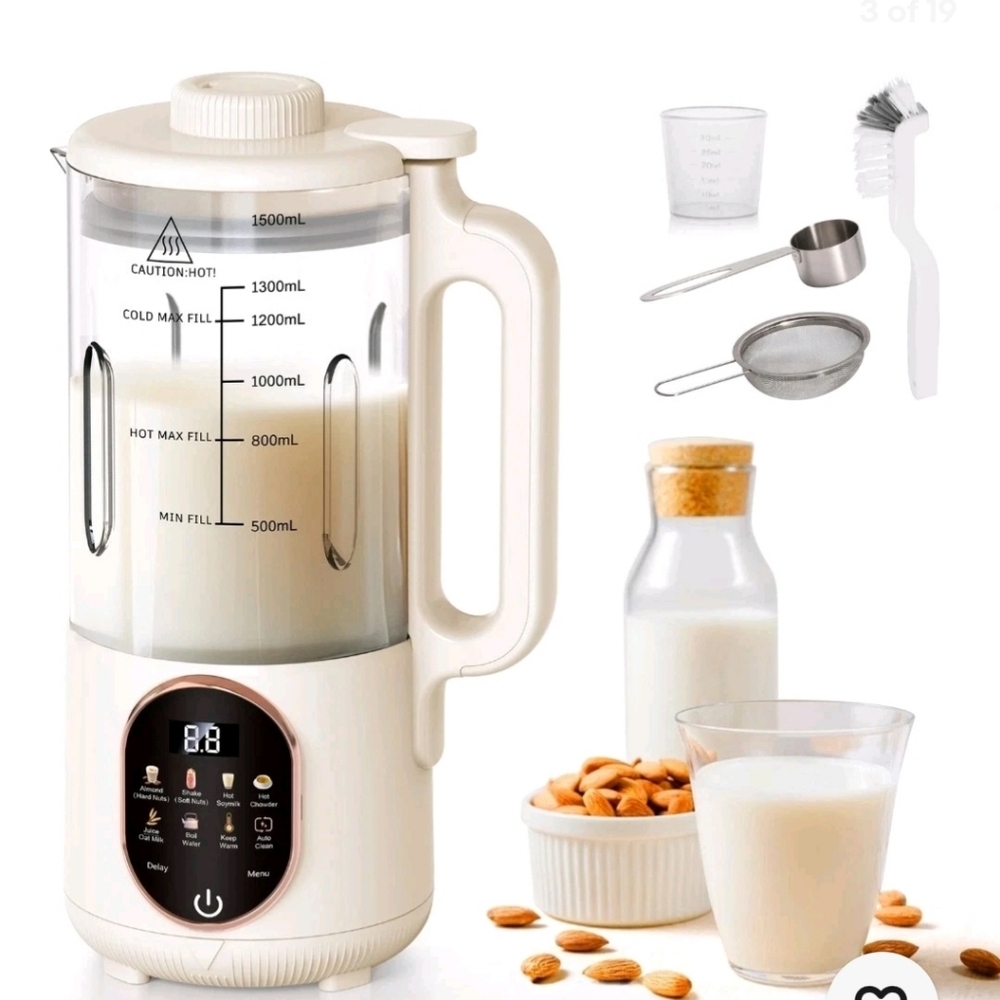 50oz 10 In 1 Auto Nut Milk Maker w/20 Blades DelayStart 4H Keep Warm Boil Water